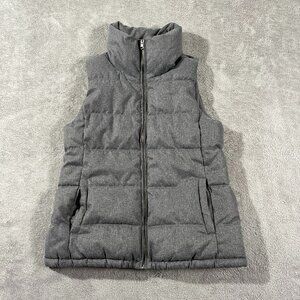 Old Navy Gray Quilted‎ Puffer Vest M Fleece Lined Zip Up Winter Jacket T Neck